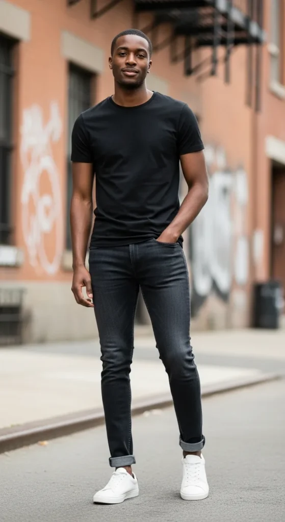 black-tee-slim-jeans-clean-sneakers