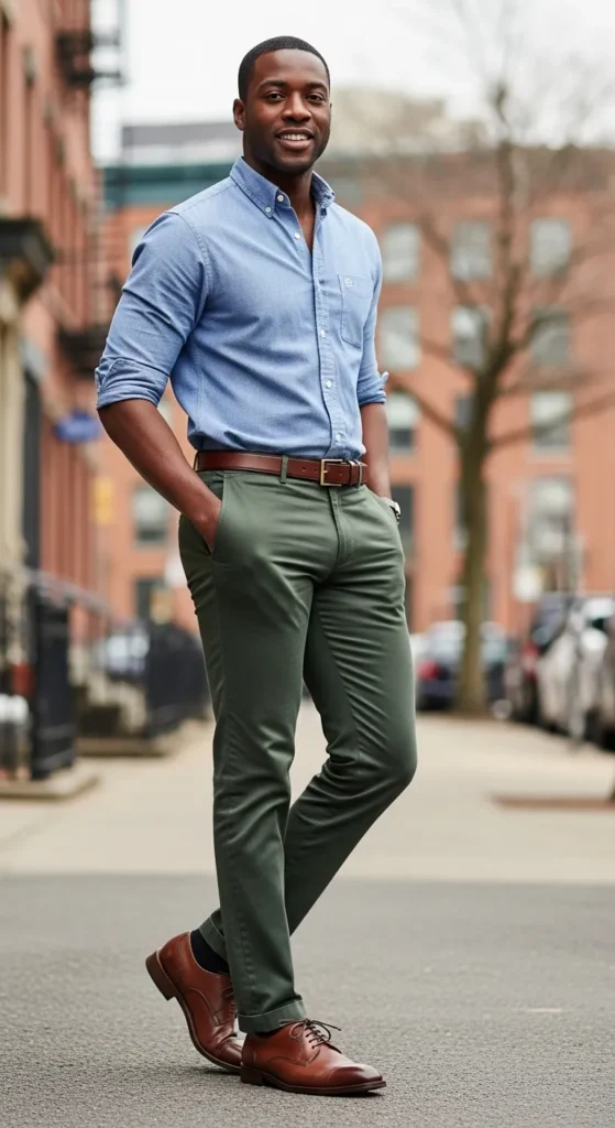 buttoned-shirt-belted-pants-derby-shoes
