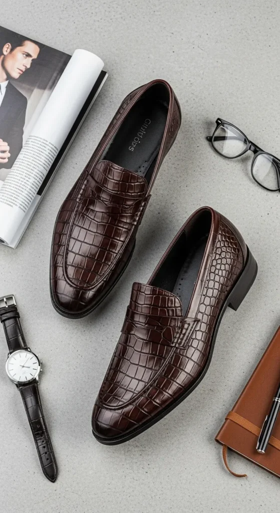 Croc‑Embossed-Leather-Loafers