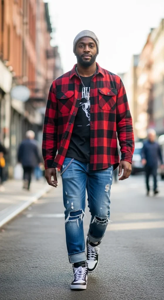 layered-streetwear-with-longline-tee-flannel.