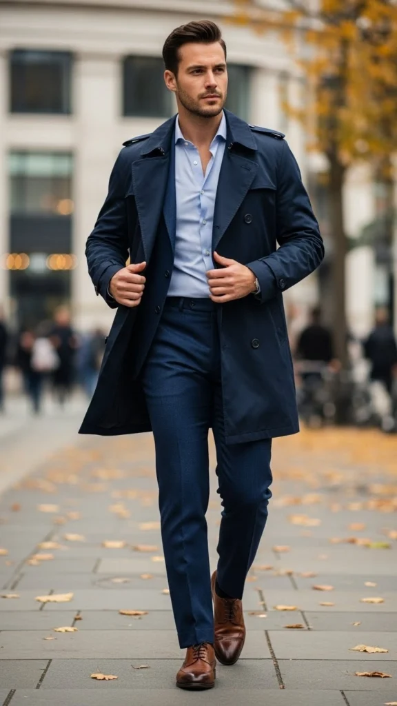 Navy-Trench-Button-Down-Shirt-Trousers