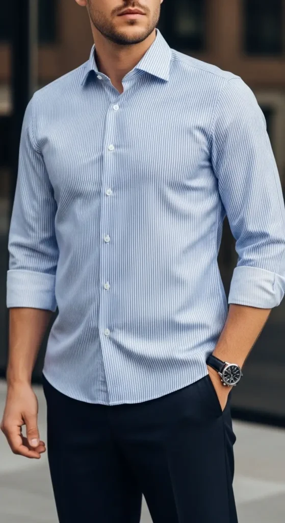 15+ Men cotton Dress Shirts: Best Fits, Fabrics & Styles 15 Pinstripe-Cotton-Shirt