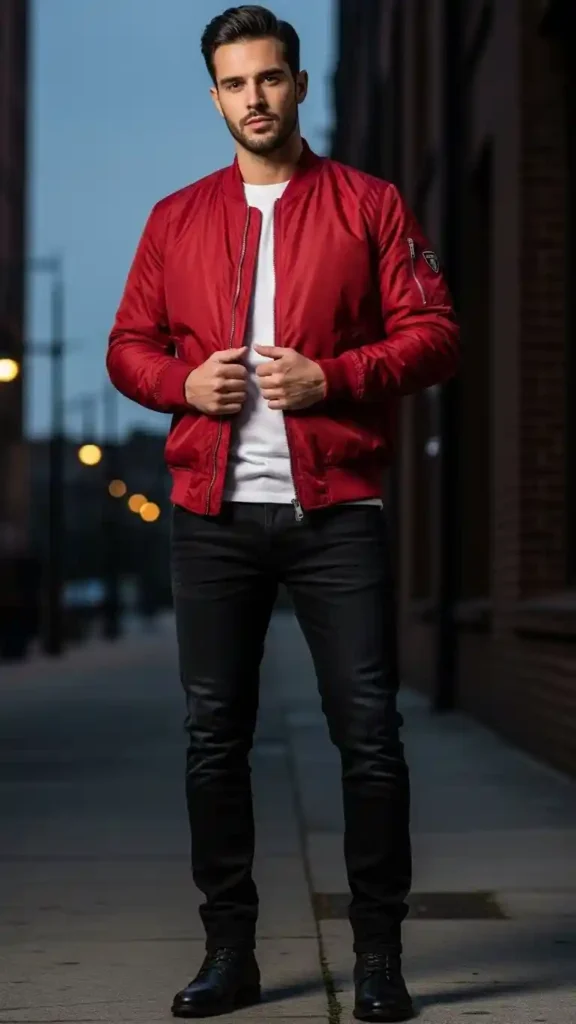 red-bomber-jacket-with-black-jeans
