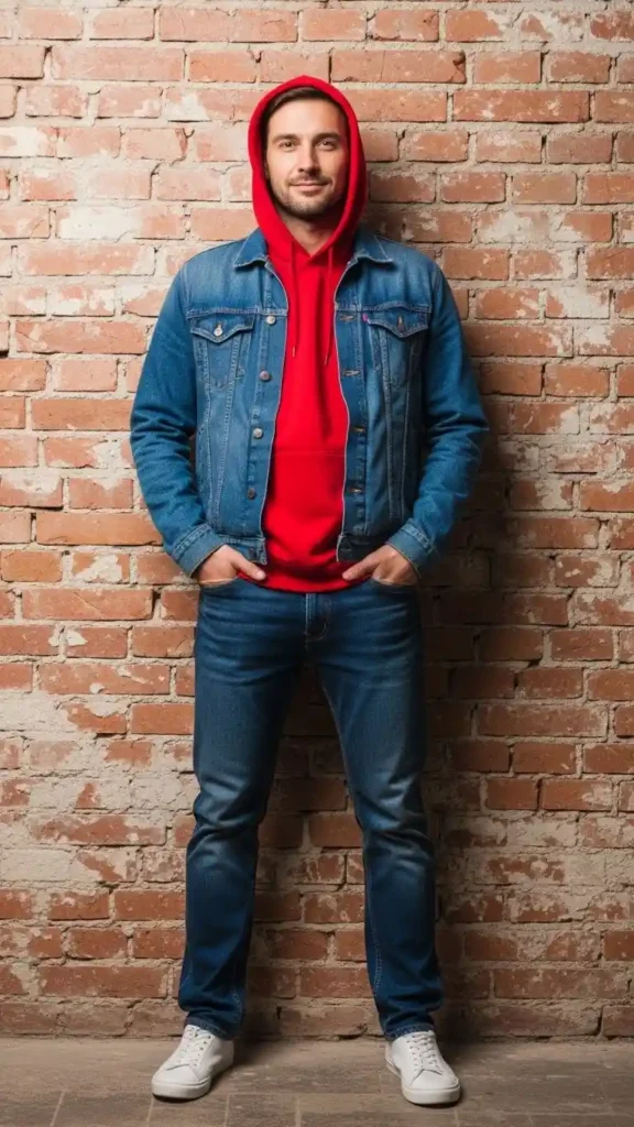 red-hoodie-with-denim-jacket