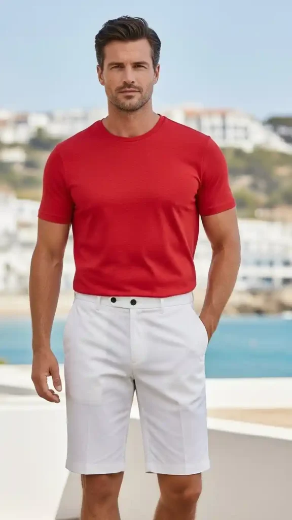 red-t-shirt-with-white-shorts