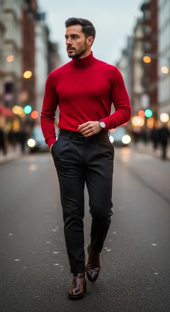 red-turtleneck-and-dark-trousers