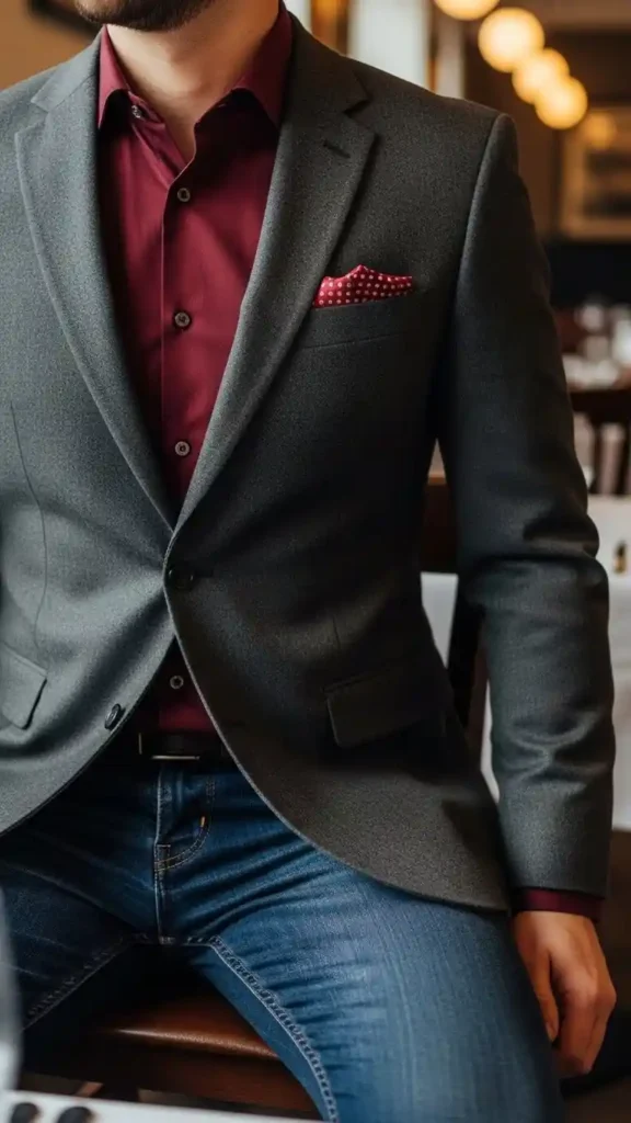 15+ Valentine’s Day Blazer Outfits for Men to Look Sharp and Stylish 8 charcoal-blazer-with-maroon-shirt