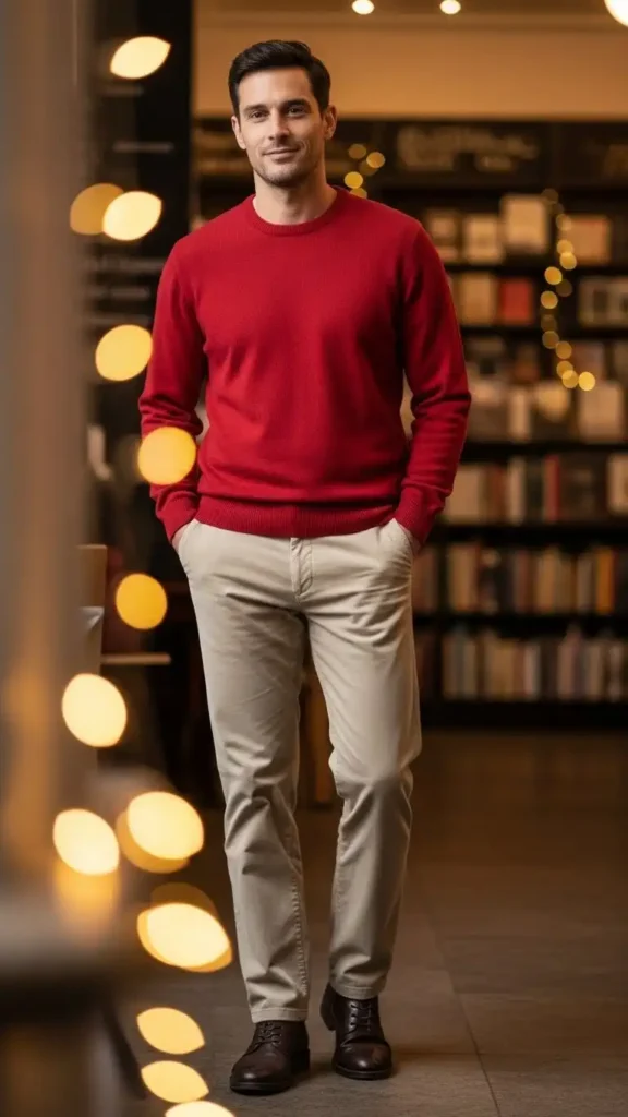 classic-red-sweater-with-beige-corduroys