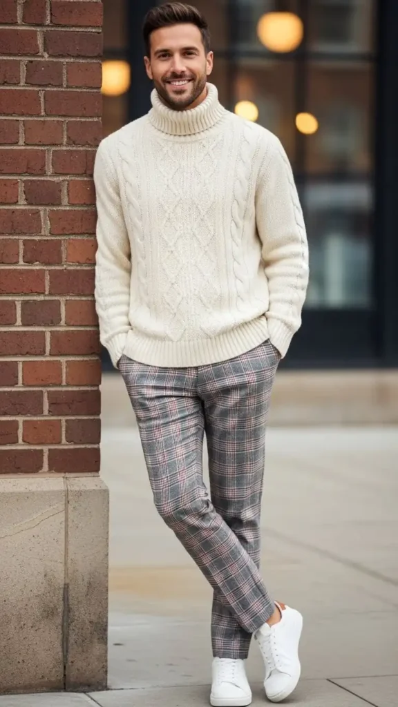 cream-turtleneck-and-plaid-trouser-combo