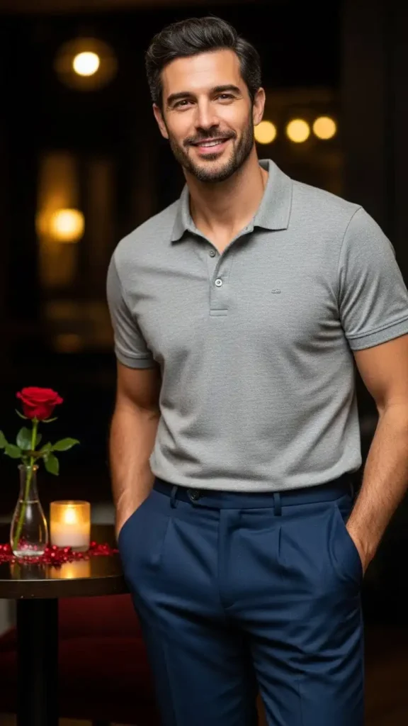 grey-polo-and-navy-trousers