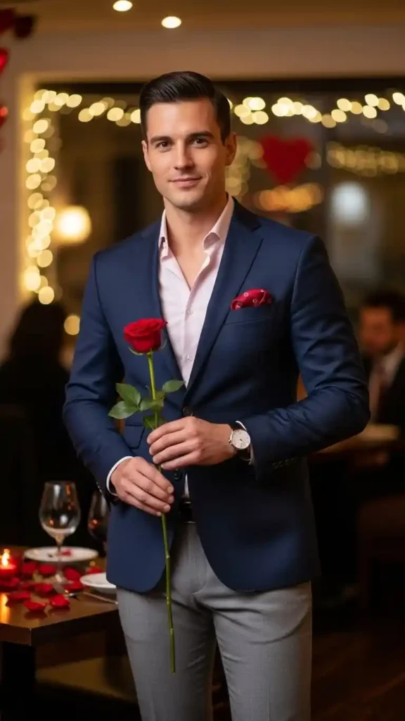 15+ Valentine’s Day Blazer Outfits for Men to Look Sharp and Stylish 3 navy-blue-blazer-with-grey-trousers