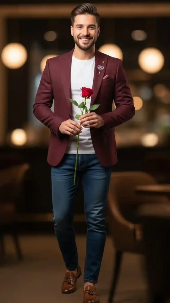 18 Trendy Valentine Outfit Ideas for Men to Look Confident 5 smart-casual-blazer-with-t-shirt
