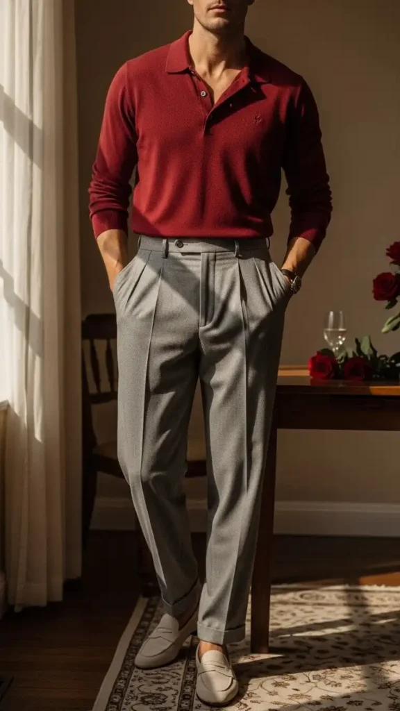 sweater-polo-and-pleated-trousers