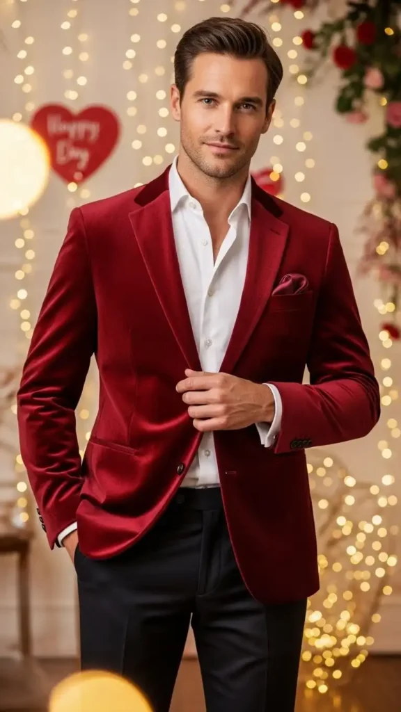 17 Stunning Valentine’s Day Outfits for Men That Look Sharp and Stylish 12 the-velvet-blazer-statement