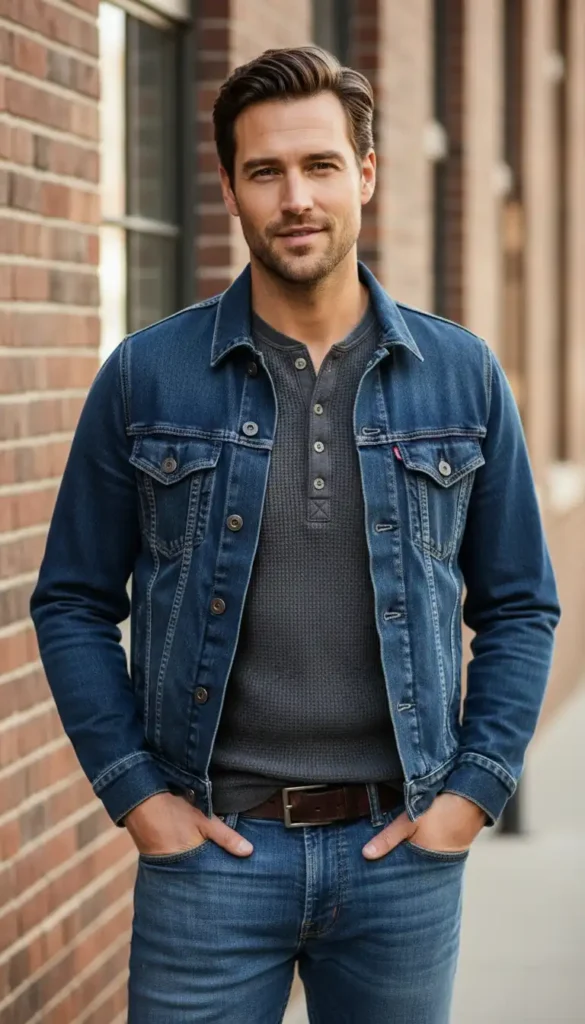 denim-jacket-over-a-waffle-knit-henley