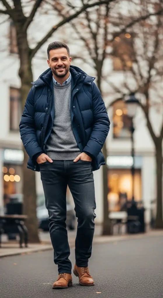 navy-puffer-and-tan-boots