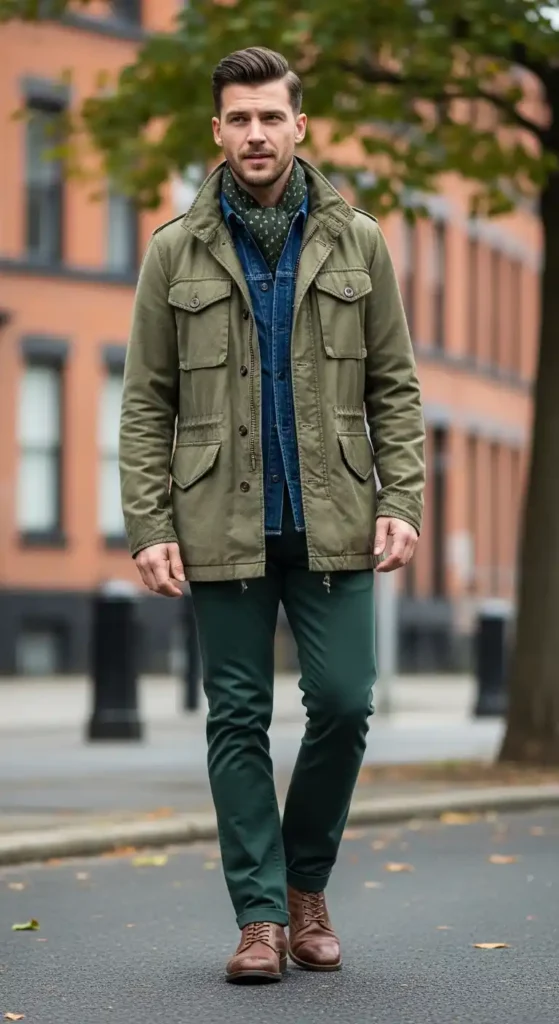 olive-green-field-jacket-with-denim