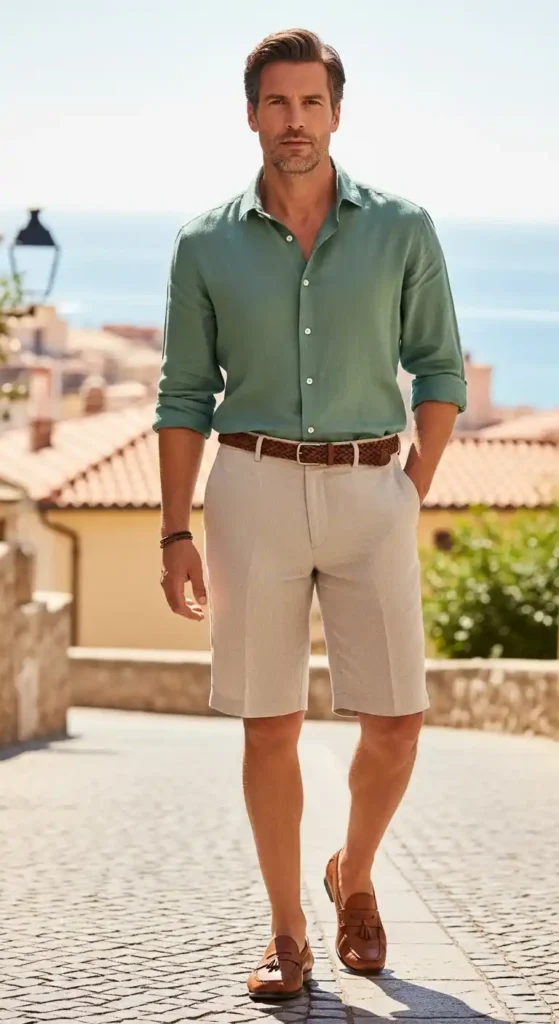 seafoam-green-shirt-with-linen-shorts