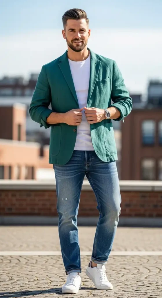 teal-green-linen-blazer-with-light-wash-jeans