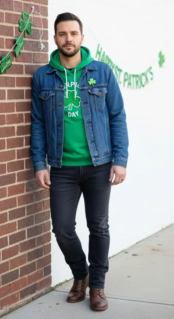 green-hoodie-with-a-denim-jacket