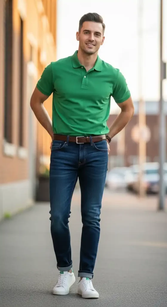 green-polo-shirt-with-slim-jeans